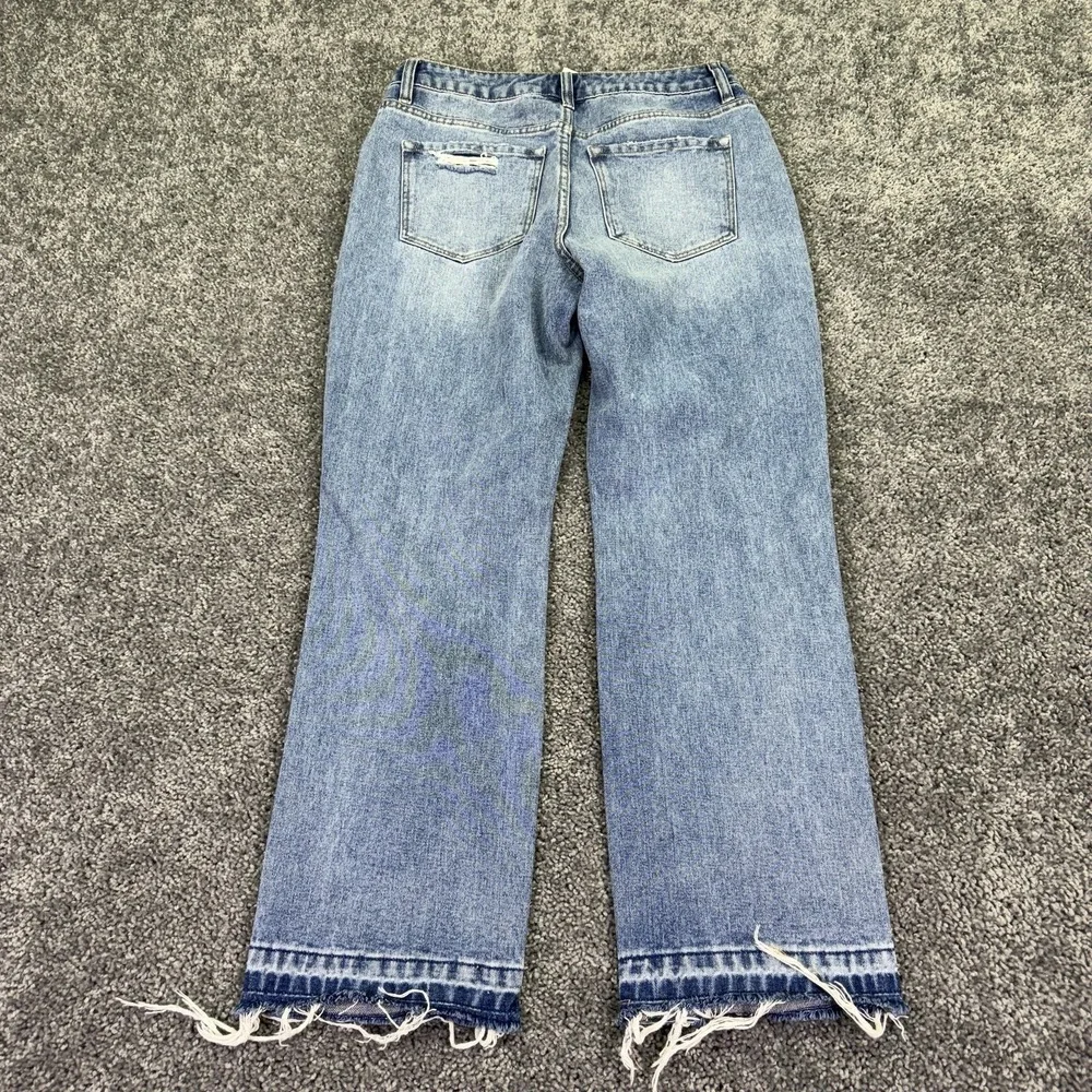 Flying Monkey Jeans Womens 27 Blue Cropped Straight Distressed Fringe Hem